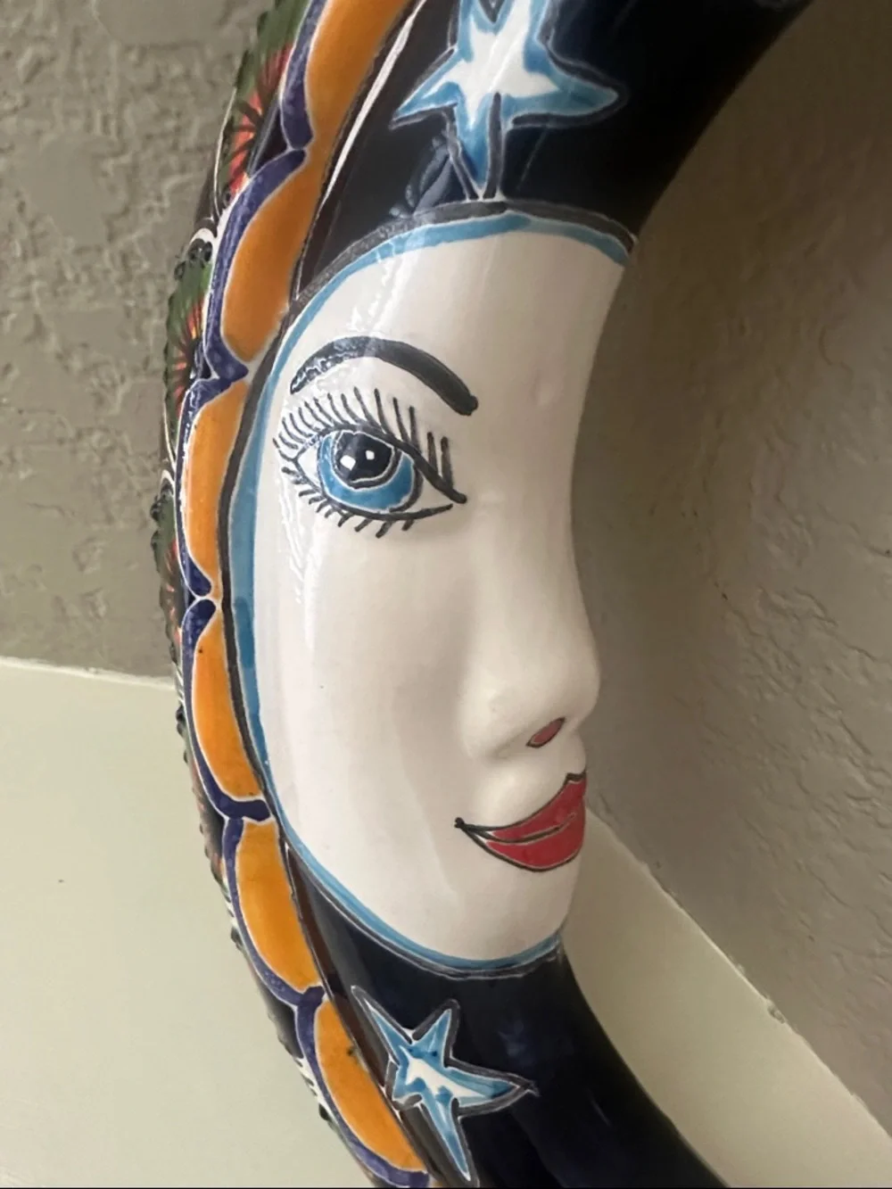 Mexican Talavera Pottery Moon Face Wall 🌙 Hanging - Picture 3 of 8